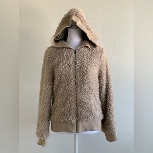 True Grit Dry Goods, fluffy, teddy hooded jacket with flora lining. size Small